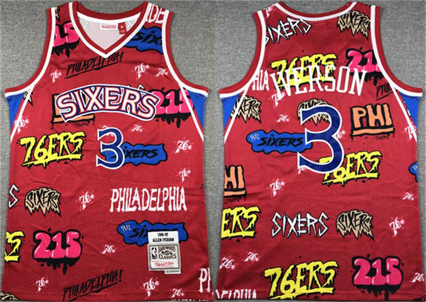 Youth Red Philadelphia 76ers #3 Allen Iverson Stitched Jersey